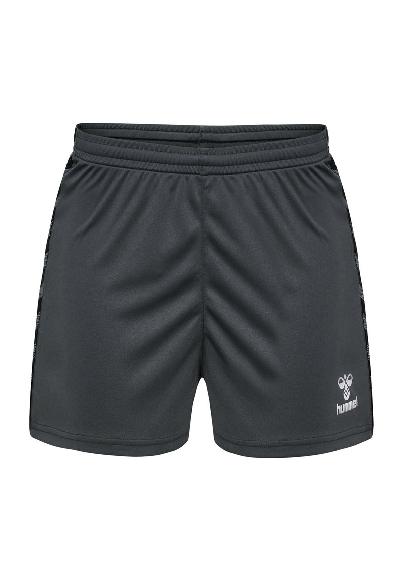 Graue Sportshorts aus glattem Stoff. Mit einem elastischen Bund und reflektierendem Logo-Detail an der unteren Vorderseite.