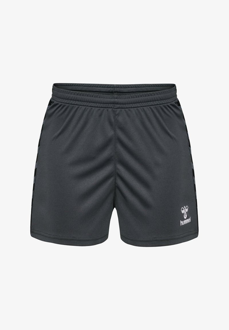 Graue Sportshorts aus glattem Stoff. Mit einem elastischen Bund und reflektierendem Logo-Detail an der unteren Vorderseite.