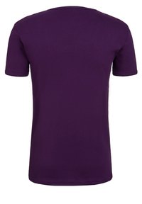 Purple short-sleeved t-shirt with a round neckline. Made of soft fabric, featuring a smooth texture and a simple, unadorned back design.