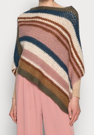 Cream Poncho - multi-coloured