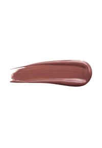 Swatch di rossetto color crema marrone, con una texture liscia e una finitura lucida, in una tonalità di rosa tenue, creando una forma allungata e curva.