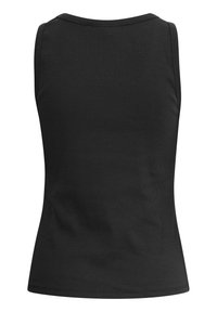 Débardeur noir côtelé sans manches avec un col rond, vu de dos.