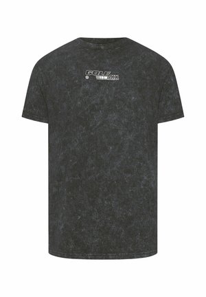 Schwarzes Kurzarm-T-Shirt mit Acid-Wash-Effekt und weißem "GOLF MK1"- und Volkswagen-Logo auf der Brust.