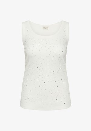 Canotta bianca senza maniche con scollo a barca, caratterizzata da decorazioni in argento sparse sul davanti e una silhouette aderente.