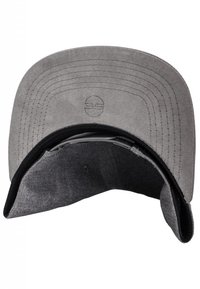 Gray cap with a soft, suede-like texture and a curved brim. Interior features a black sweatband and stitching detail. Logo embossed inside.