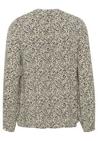 Langarm blouse in donkergrijs met een wit bloemenpatroon. Zachte stof met een ruime pasvorm, ronde hals en geraffineerde details aan de achterkant.