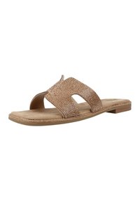 Infradito in bronzo realizzati in materiale testurizzato con design a fori, caratterizzati da una suola piatta e dettagli di cucitura sottili.