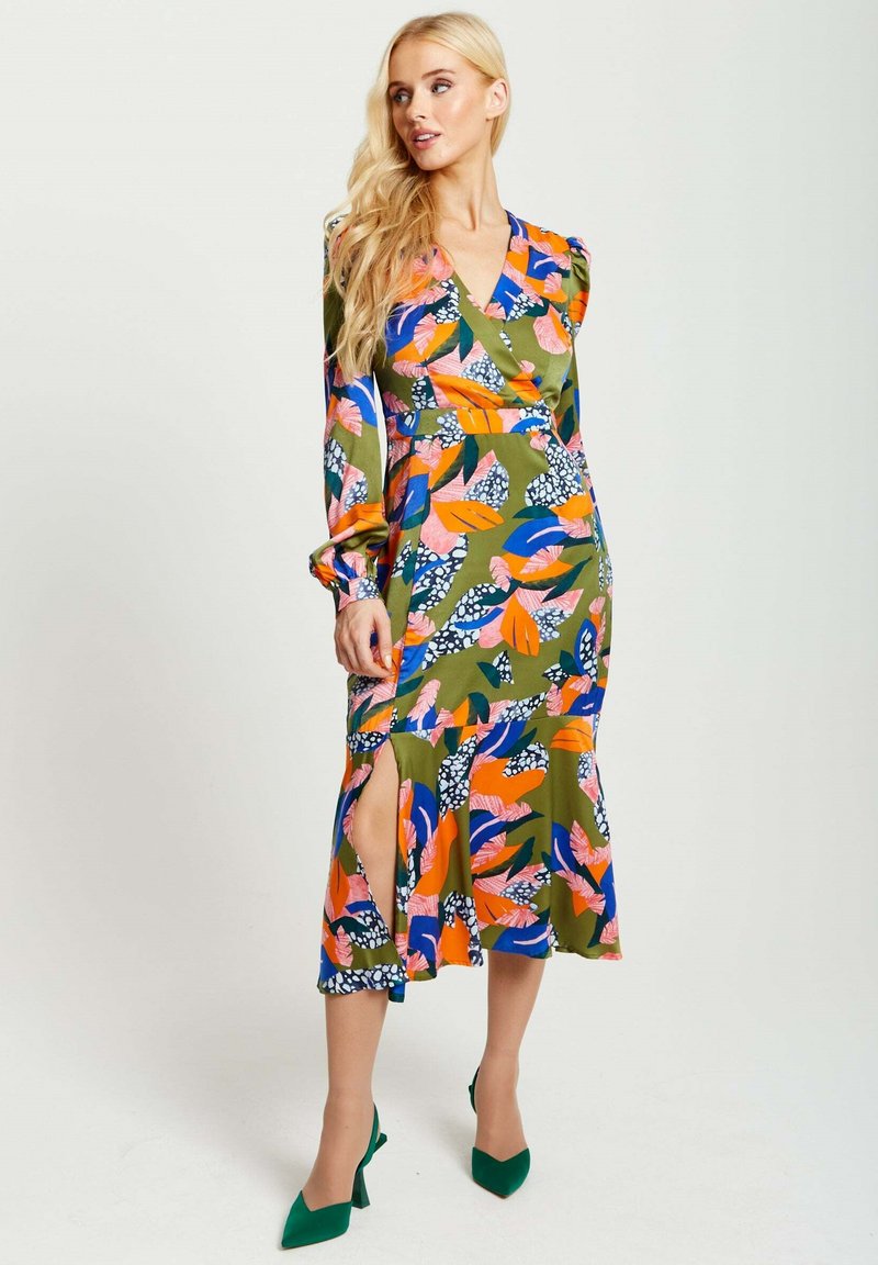 Liquorish ABSTRACT LEAF PRINT MIDI IN OLIVE - Day dress - olive