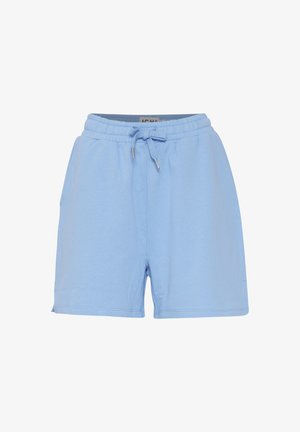 Ljusblå bomullsshorts med elastisk midja, justerbar dragsko och sidfickor. Slät textur med fina sömnadsdetaljer.