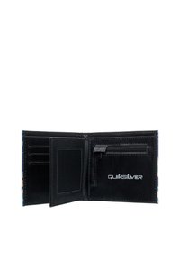 Pánská peněženka Quiksilver s černým interiérem, vybavená několika sloty na karty, průhlednou kapsou na doklady a zipovou kapsou na mince.