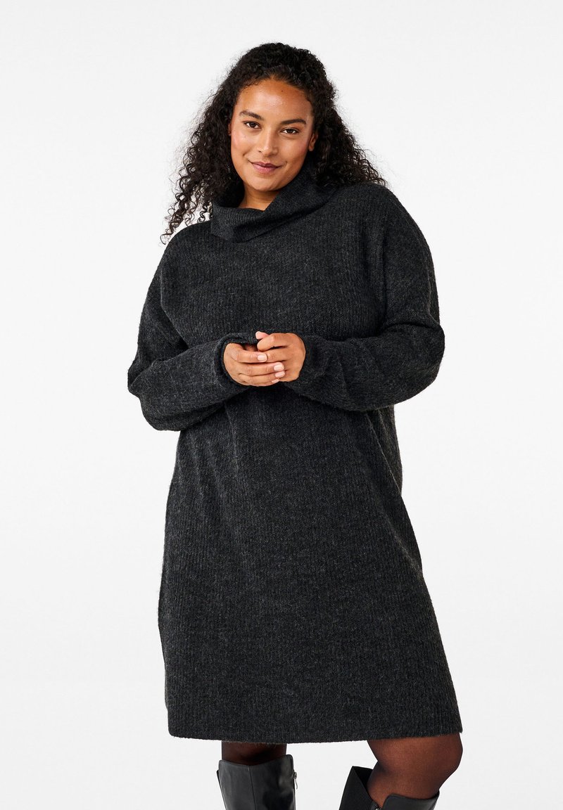 Zizzi FLASH MIT ROLLKRAGEN - Kampsunkleit - dark grey melange