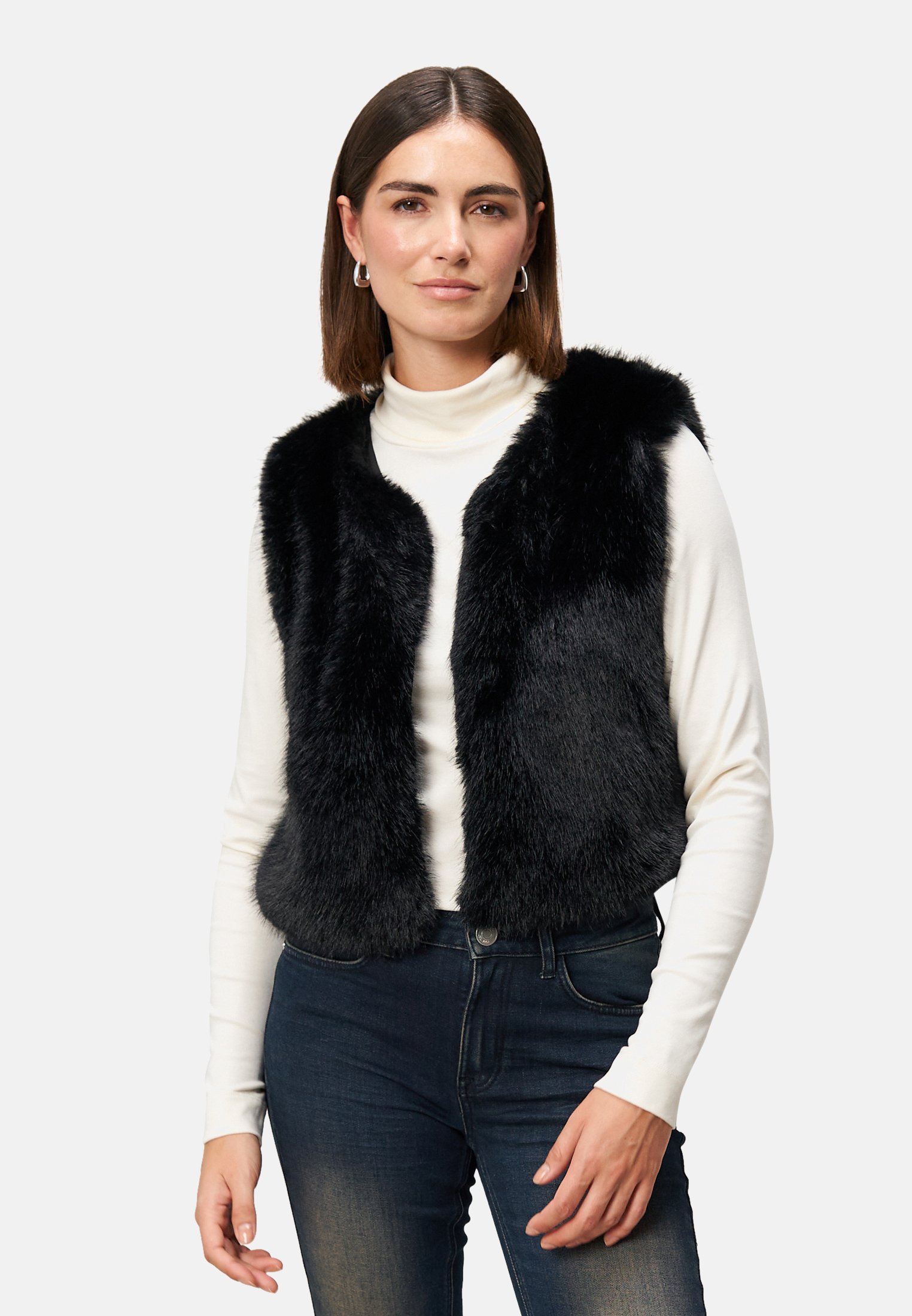 Gilet Boléro Sans Manches En Fourrure Véritable Noire - Taille 36/38 - Occasion Très Bon état