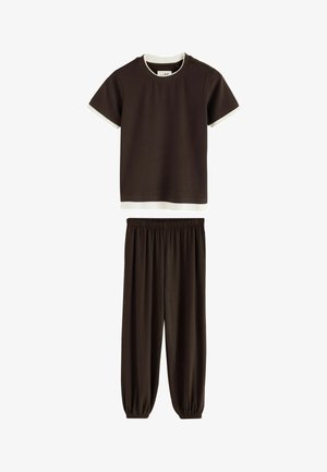 Self., SHORT SLEEVE LAYERED PYJAMAS SET - Nachtwäsche Set - chocolate brown