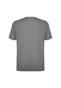 Grå bomulds T-shirt med korte ærmer, rund halsudskæring og ensartet tekstur. Ingen synlige logoer eller mønstre. Vist fra bagview.
