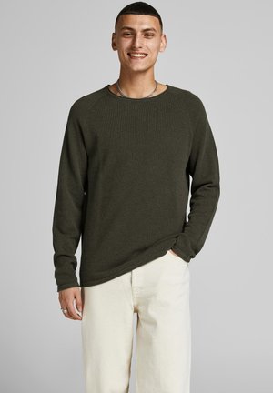 Jack & Jones LANGARM EHILL - Strickpullover - olive