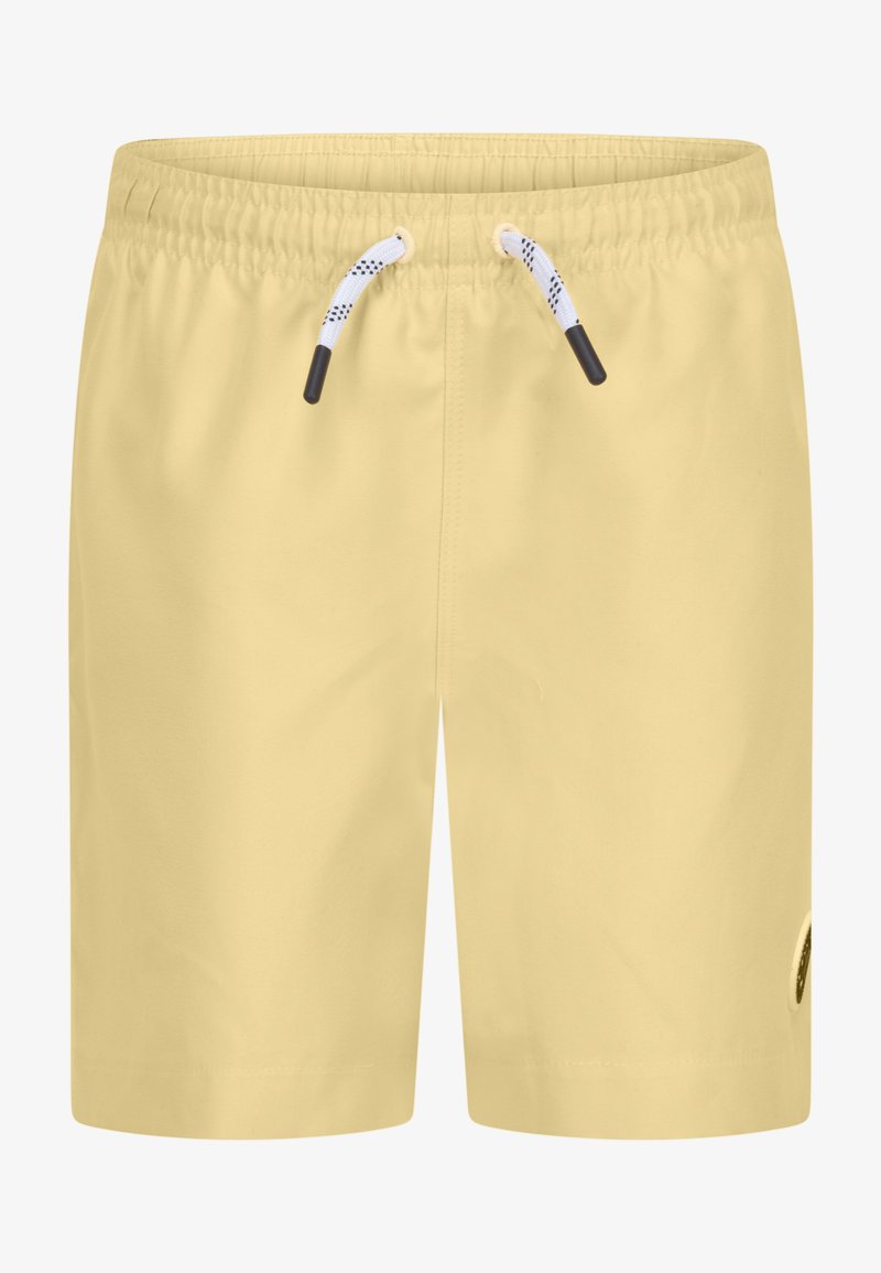 Κίτρινα μαγιό σορτς με ελαστική μέση και ρυθμιζόμενο κορδόνι. Λείο ύφασμα και λεπτομέρεια με λογότυπο στο πλάι. Κλασικό ορθογώνιο σχήμα.