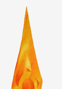 Tkanina v tvare plameňa v žiarivých oranžových a žltých odtieňoch, s textúrovaným povrchom a vlnitými líniami a odvážnymi zakrivenými vzormi.