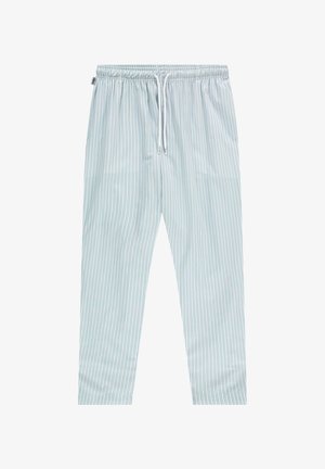 Lichtblauwe en witte gestreepte pyjamabroek met een elastische tailleband, verstelbaar trekkoord en een relaxte pasvorm. Gladde stofstructuur.