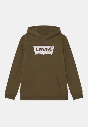 Felpa con cappuccio marrone con il logo bianco di Levi's sul davanti, dotata di tasca a canguro e polsini a coste sulle maniche e sul bordo.