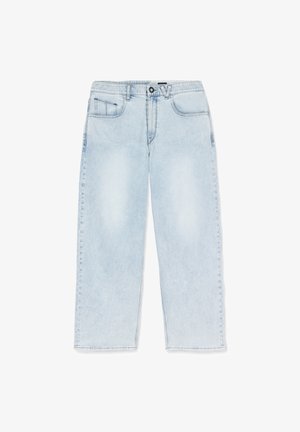Lichtblauwe denim jeans met een relaxte pasvorm, recht pijpdesign, voorzakken en een klassieke knoopsluiting. Verbleekt textuur overal.