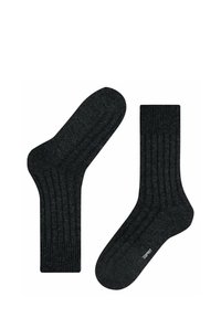 Dunkelgraue gerippte Socken aus einem weichen Stoff. Mit verstärkter Zehen- und Fersenpartie. Mit "Esprit" auf der Sohle gekennzeichnet.