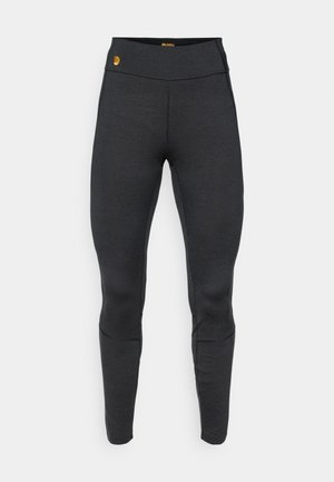 Sorte strækleggings med høj talje, slank design og subtil tekstur samt et lille gyldent logo på taljen.