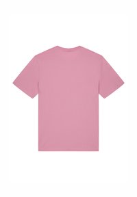 Helles rosa T-Shirt mit kurzen Ärmeln und Rundhalsausschnitt. Hergestellt aus weichem Stoff, mit glatter Textur und einem schlichten Design ohne Muster.