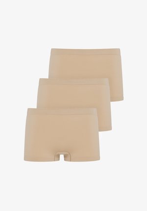 Beige bomuldsboxershorts, tre-pak, med en blød tekstur, elastisk talje og en mellemhøj design med kort benlængde.