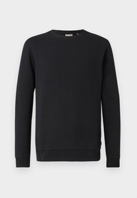 Felpa nera a maniche lunghe realizzata in tessuto misto cotone. Presenta un collo rotondo e polsini e orlo a coste. Design semplice e senza decorazioni.