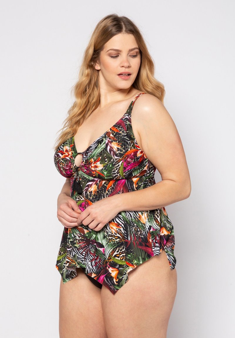 ULLA POPKEN Bikini tropisches Muster Spitzenrücken Softcups multicolor NEU
