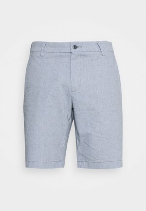 Pantalones cortos de color azul claro con un estampado, confeccionados en tejido de punto, que cuentan con un cierre de botón en la parte delantera y bolsillos laterales, con un acabado limpio en el dobladillo.