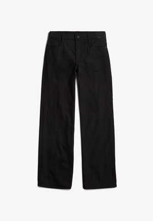 Svarte denimbukser med rett ben, frontlukking med knapp og fem lommer. Glatt tekstur og minimale sømdetaljer.