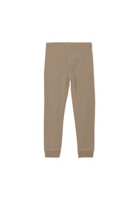 Beige legging gemaakt van zachte, rekbare stof met een aansluitend ontwerp, voorzien van een soepele tailleband en geribbelde enkelmanschetten.