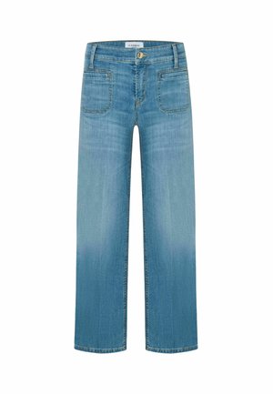 Lichtblauwe straight-leg jeans van zachte denim met een vervaagde gradient, voorzien van twee voorzakken en een knoopsluiting bij de taille.