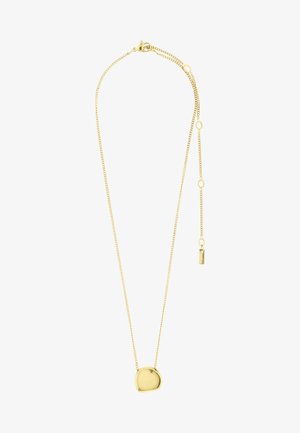 Feine goldene Halskette mit unregelmäßig rundem goldenen Anhänger und verstellbarem Verschluss mit kleinen ovalen Gliedern an der Verlängerungskette.