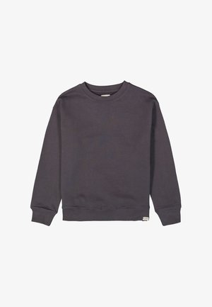 Dunkelgrauer Hoodie aus Baumwollmischung. Mit rundem Ausschnitt, langen Ärmeln, gerippten Manschetten und Saum. Keine sichtbaren Muster oder Beschläge.