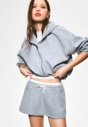 Bershka DOUBLE WAIST  - Mini skirt - dark grey
