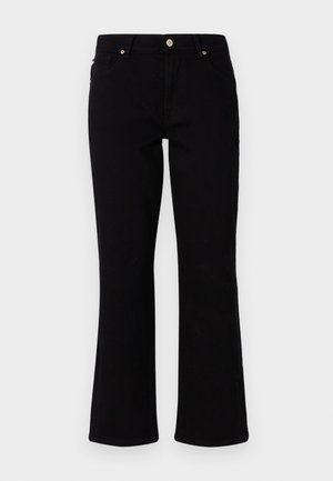 Mustad denimist laienevad teksad keskmise tõusuga vöökohaga, kahe esipocket'iga ja ühe tagataskuga. Omab kuldse tooni nuppe ja tõmbluku.