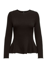 Sort langærmet tætsiddende peplum top med rund hals og lodrette sømdetaljer, designet til kvindemode.