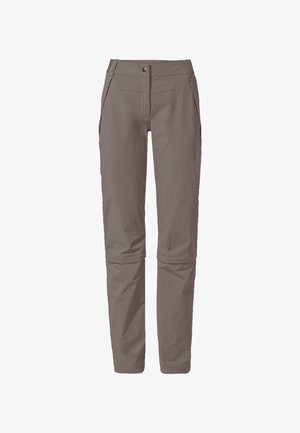 Leichte, graue Polyesterhosen mit Reißverschluss, mehreren Taschen und geradem Bein. Glatte Textur, strapazierfähiges Material.