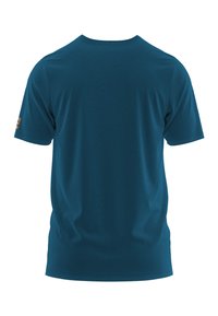 Korte mouwen T-shirt in teal, gemaakt van gladde stof. Heeft een ronde hals en een subtiele textuur, met een klein merkembleem op de linkermouw.