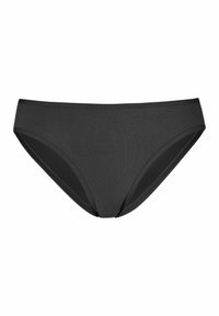 Culotte de bikini en coton noir avec une texture lisse, design taille mi-haute, couvrance complète à l'arrière et détails de couture subtils le long des bords.