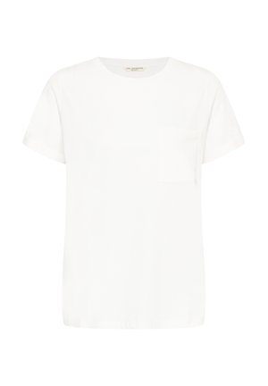 T-shirt blanc à manches courtes avec col rond, petite poche poitrine et ourlet droit.