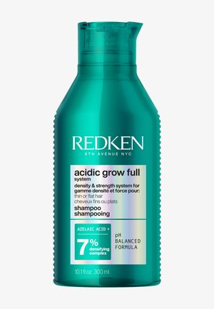 Bottiglia di shampoo Redken Acidic Grow Full, 300 ml, colore turchese, aumenta la densità e la forza per capelli sottili o piatti con il 7% di acido azelaico.