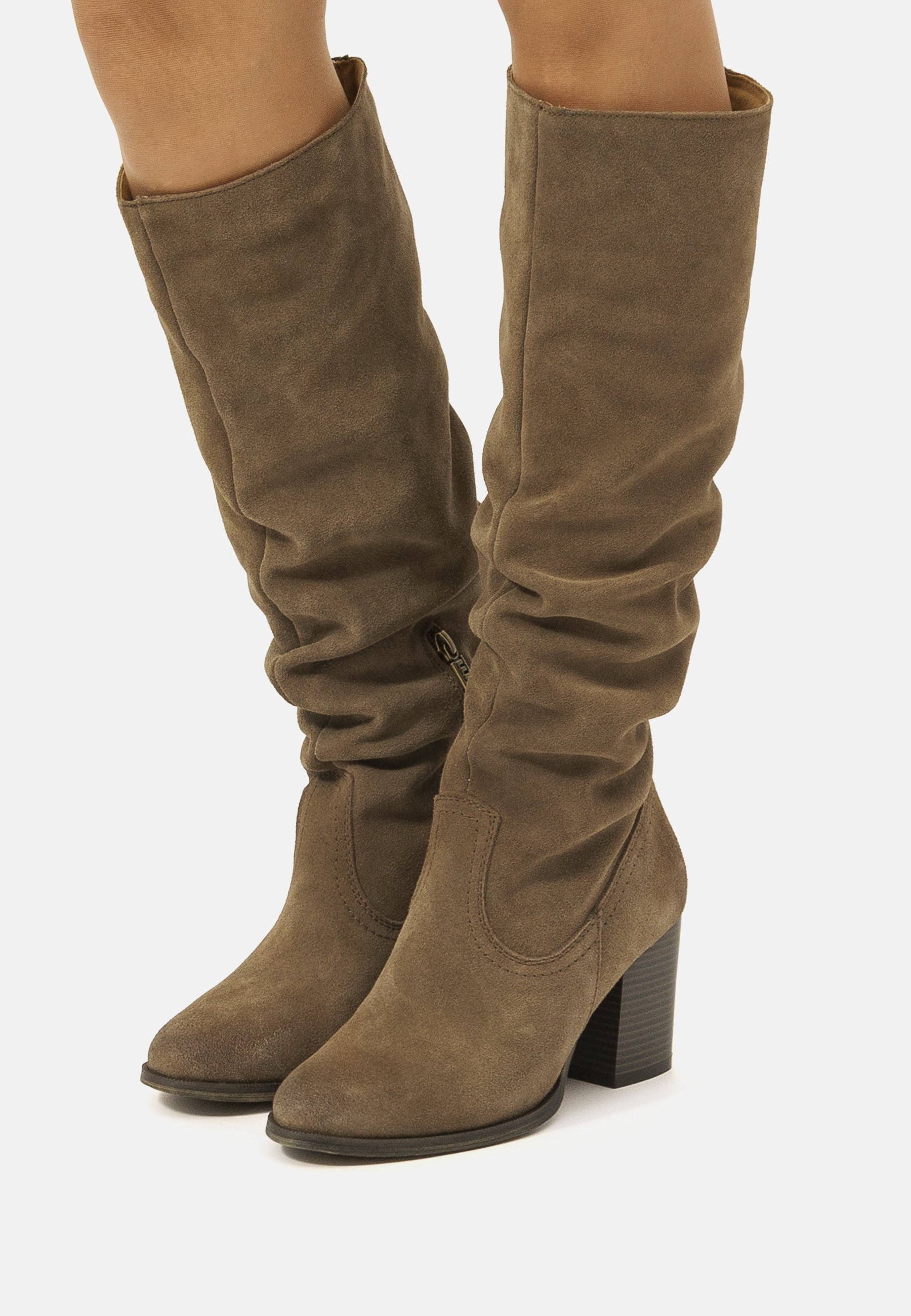 Bottines Pliantes Femme - Talons Hauts Élégants - Cuir Souple - Bottes Longues D'Hiver & Automne - Style Cowboy Rétro - 6