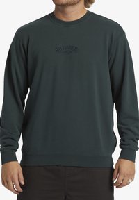 Mörkgrön sweatshirt med långa ärmar, rund halsringning, broderad logotyp på bröstet, ribbad manchett och nederkant, tillverkad av mjukt tyg.