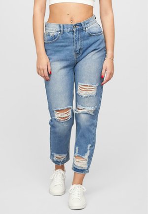HIGH-WAIST DESTROYED - Džínsy voľného strihu - blue denim