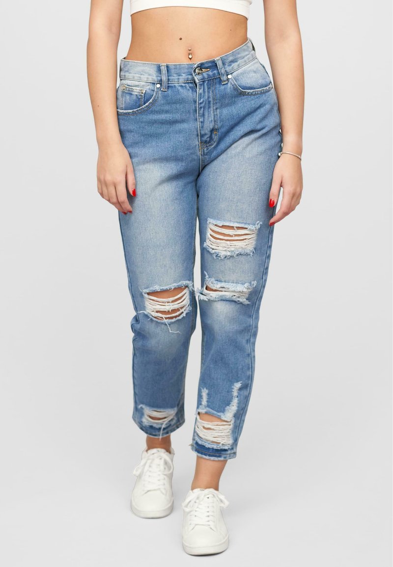 Cloud 5ive HIGH-WAIST DESTROYED - Široke kavbojke - blue denim