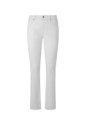 Jeans de denim blanco con un corte recto, que cuentan con una cintura estándar, un bolsillo frontal y detalles de costura mínimos.