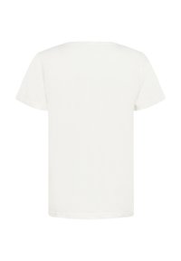 T-shirt en coton blanc avec des manches courtes et un col rond, au dos uni sans motifs ni accents visibles.